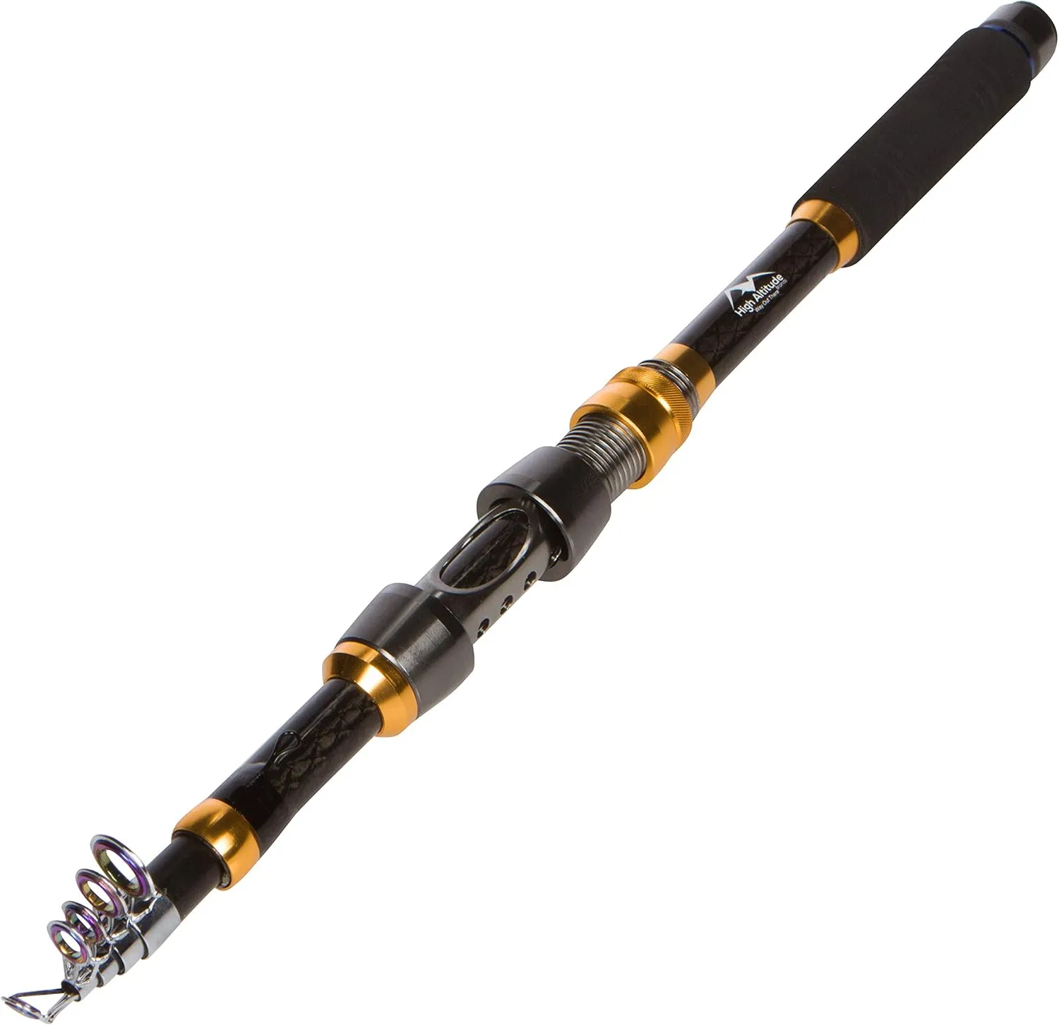 High Altitude Brands Lightweight Portable Telescopic Fishing Pole, Case and Available with Spinning Reel Rod Combo, Motorcycle, Car, Hiking, Backpacking, Wheelchair Travel Gear, Collapsible Poles