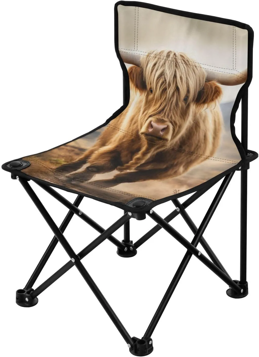 Highland Cow Portable Outdoor Folding Chair Anti-Slip Padded Oxford Cloth Stool Camping Chair Small for Beach Hiking Fishing Gardening Quad Camp Chair