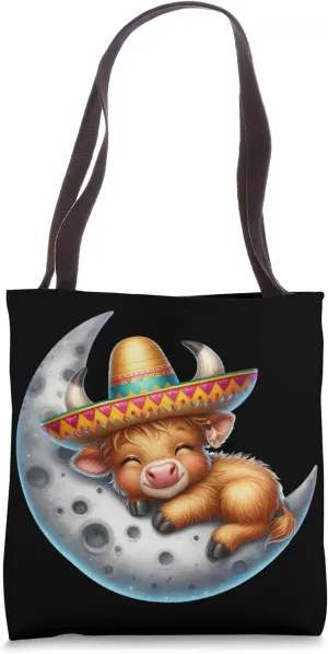 Highland Cow Sweet Dream Cinco De Mayo Moon Crescent Night Tote Bag