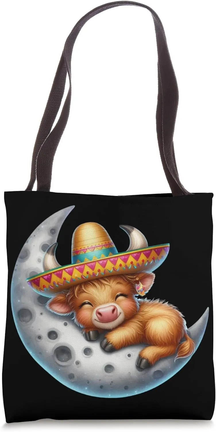 Highland Cow Sweet Dream Cinco De Mayo Moon Crescent Night Tote Bag