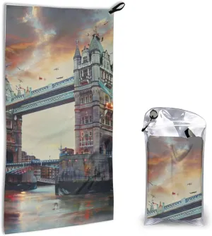 Historic Old Tower Bridge London Printed Quick Dry Hand Towel 16x31.5in, Microfiber Hand Face Towels with PVC Bag for Bathroom Camping Beach Travel Outdoor Sport