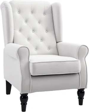 HOMCOM Mid-Century Modern Accent Chair, High Wingback Chair, Button-Tufted Upholstered Fabric Armchair with Retro Wood Legs for Living Room, Bedroom, Cream White