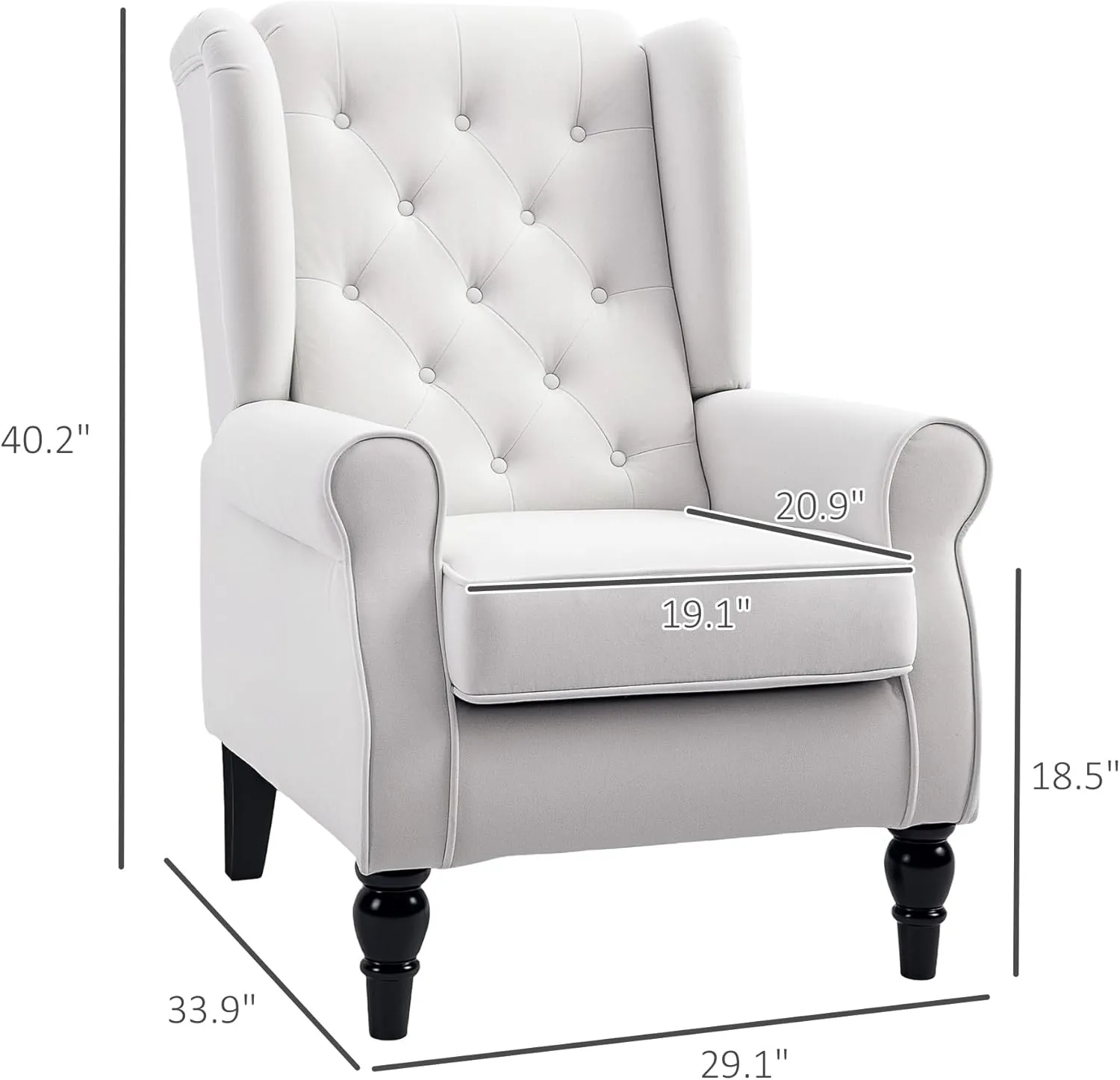 HOMCOM Mid-Century Modern Accent Chair, High Wingback Chair, Button-Tufted Upholstered Fabric Armchair with Retro Wood Legs for Living Room, Bedroom, Cream White