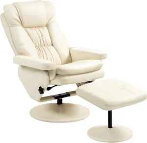HOMCOM Swivel Recliner with Ottoman, PU Leather Reclining Chair with Ottoman, Upholstered Recliner and Footrest with Wrapped Base for Living Room, Bedroom and Home Office, Cream White