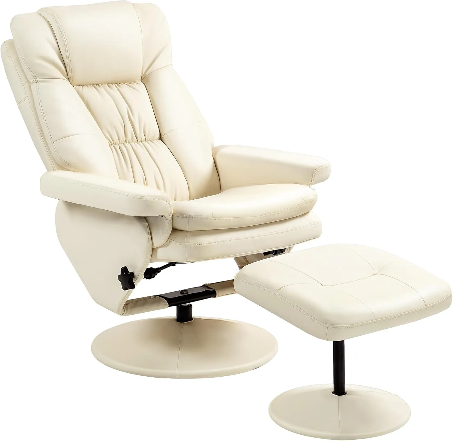 HOMCOM Swivel Recliner with Ottoman, PU Leather Reclining Chair with Ottoman, Upholstered Recliner and Footrest with Wrapped Base for Living Room, Bedroom and Home Office, Cream White