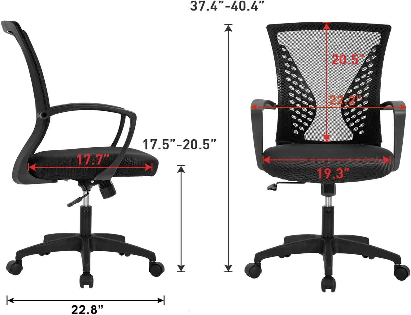 Home Office Chair Mid Back PC Swivel Lumbar Support Adjustable Desk Task Computer Ergonomic Comfortable Mesh Chair with Armrest (Black)