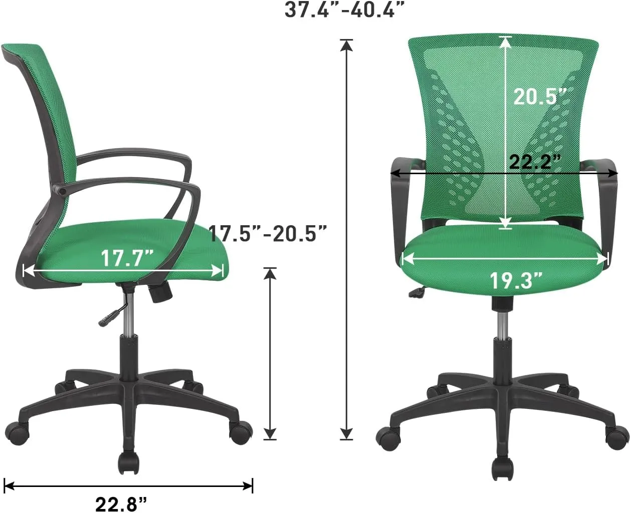 Home Office Chair Mid Back PC Swivel Lumbar Support Adjustable Desk Task Computer Ergonomic Comfortable Mesh Chair with Armrest (Green)