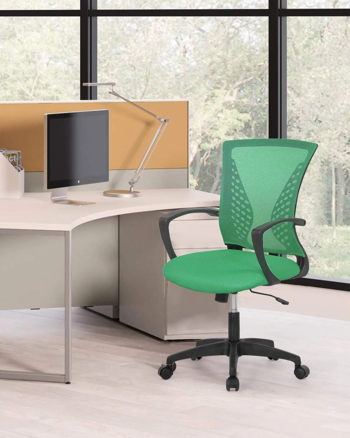 Home Office Chair Mid Back PC Swivel Lumbar Support Adjustable Desk Task Computer Ergonomic Comfortable Mesh Chair with Armrest (Green)