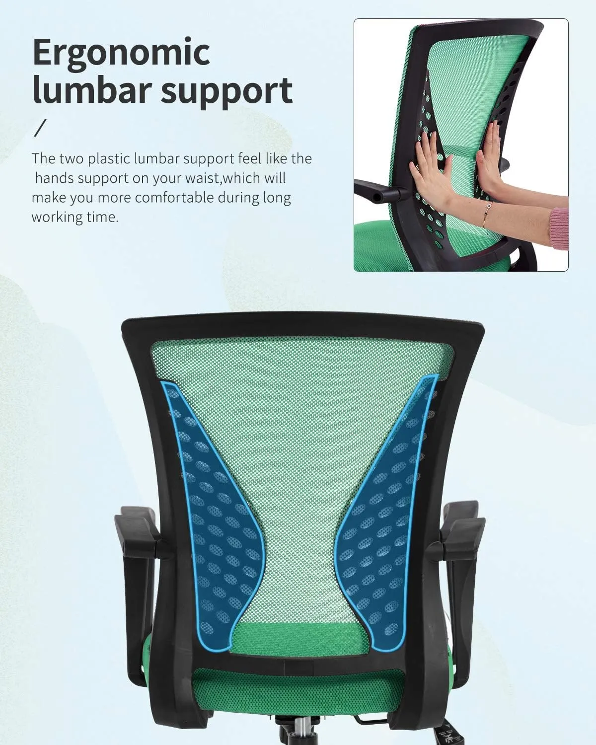 Home Office Chair Mid Back PC Swivel Lumbar Support Adjustable Desk Task Computer Ergonomic Comfortable Mesh Chair with Armrest (Green)