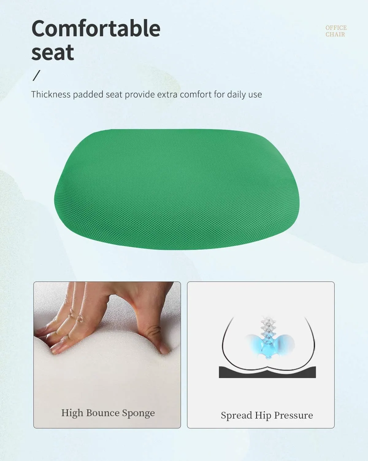 Home Office Chair Mid Back PC Swivel Lumbar Support Adjustable Desk Task Computer Ergonomic Comfortable Mesh Chair with Armrest (Green)