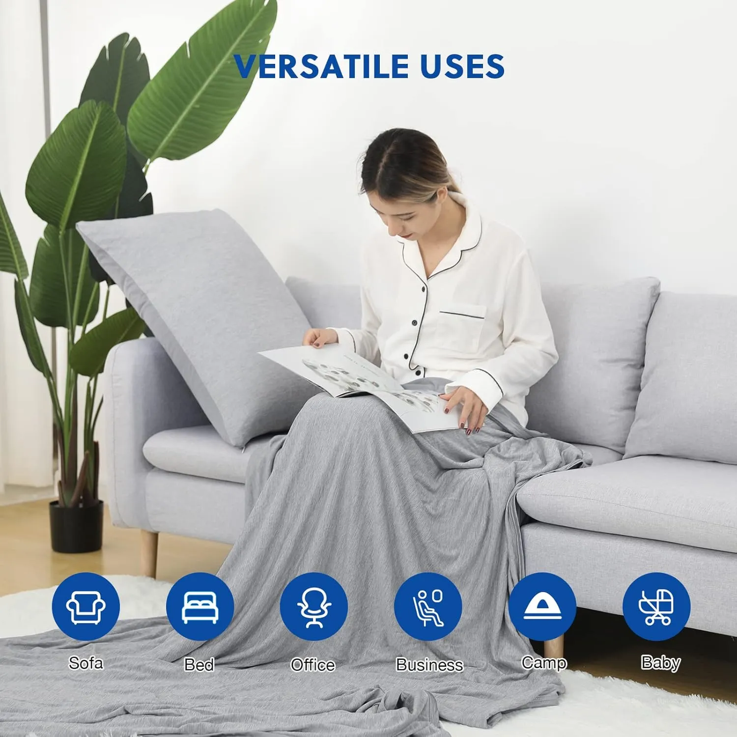 HOMFINE Cooling Blankets for Hot Sleepers - Summer Blanket Thin Lightweight Breathable Soft Double Side Enhanced Cooling for Bed Couch Sofa, Keep Cool for Night Sweats (Grey, 60 x 80 inches)