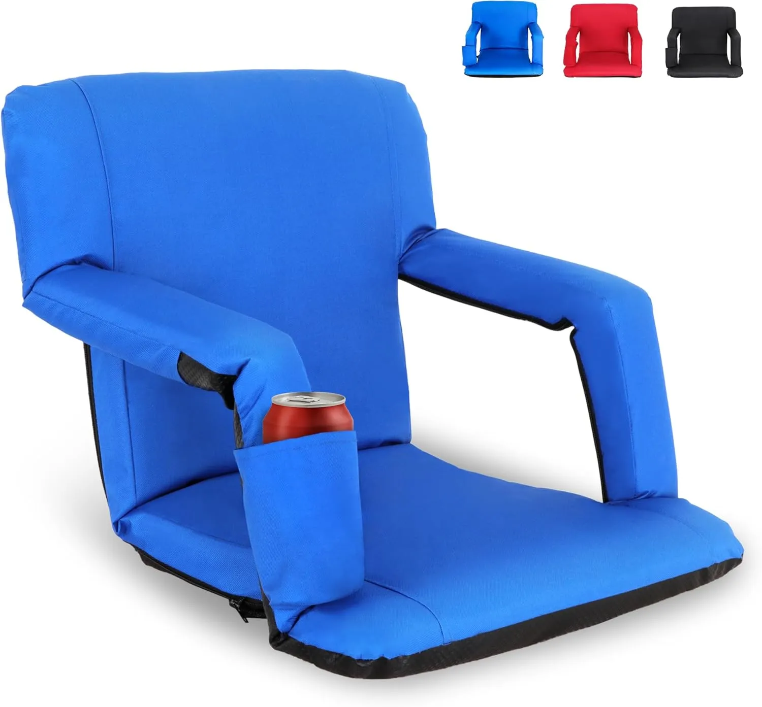 HomGarden Portable Reclining Stadium Seat for Bleachers, Stadium Chair with Padded Back Support Armrests and Cushion Wide for Sport Events, 6 Recline Positions
