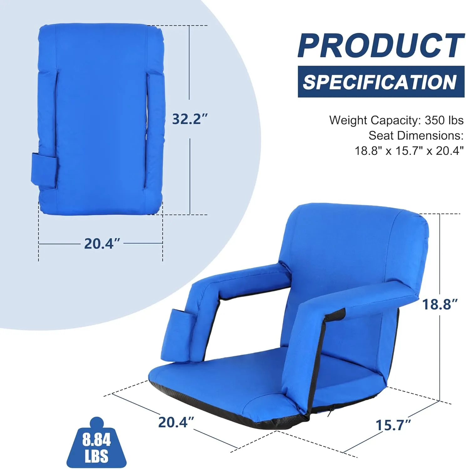 HomGarden Portable Reclining Stadium Seat for Bleachers, Stadium Chair with Padded Back Support Armrests and Cushion Wide for Sport Events, 6 Recline Positions