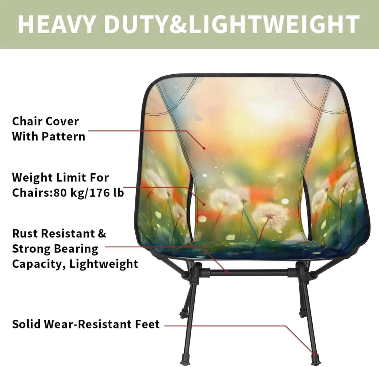 Honeybaby Folding Camping Chair Dandelions Flowers Camping Chairs Lightweight Portable Chair Outdoor Foldable Chairs for Camping Travel Picnic Beach Hiking
