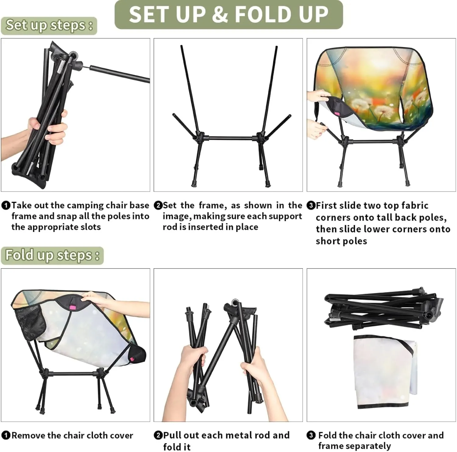Honeybaby Folding Camping Chair Dandelions Flowers Camping Chairs Lightweight Portable Chair Outdoor Foldable Chairs for Camping Travel Picnic Beach Hiking