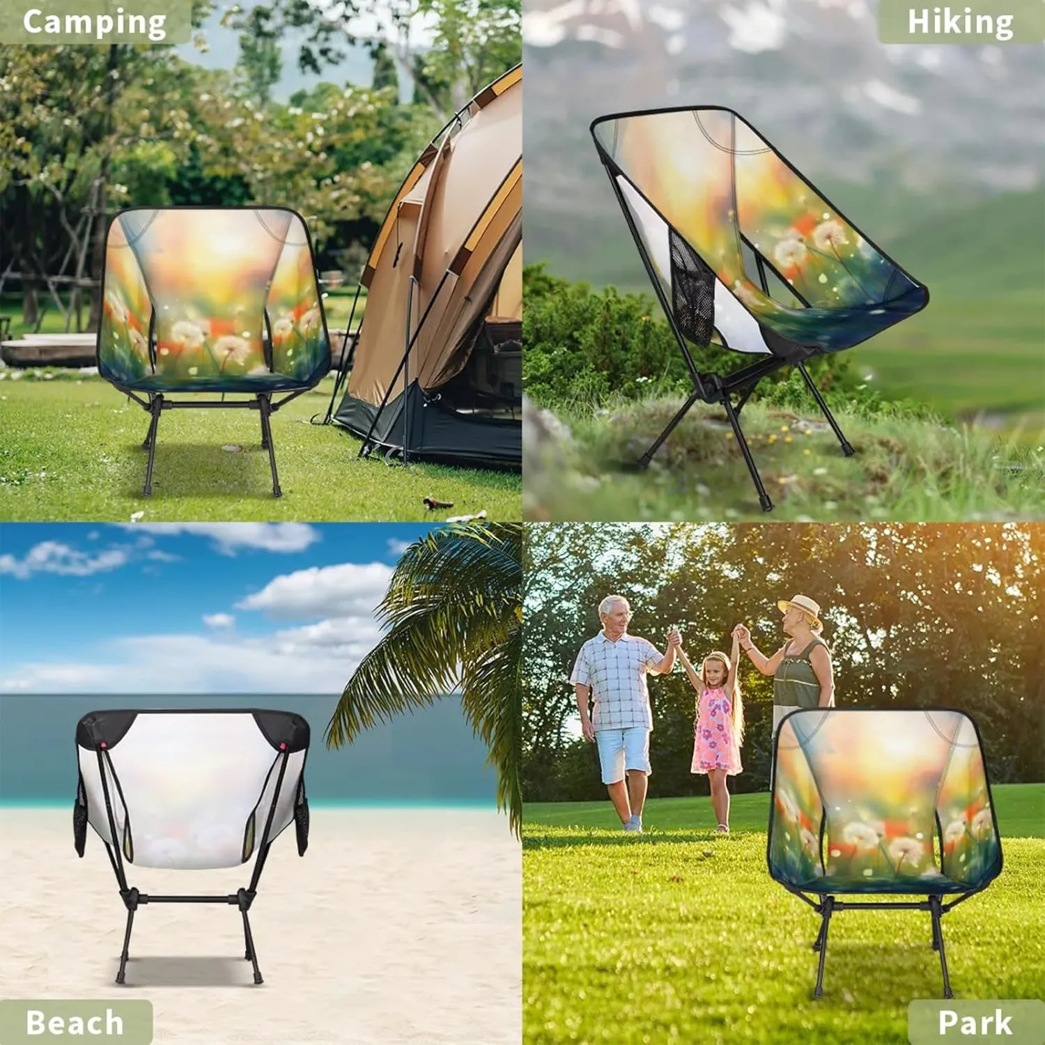 Honeybaby Folding Camping Chair Dandelions Flowers Camping Chairs Lightweight Portable Chair Outdoor Foldable Chairs for Camping Travel Picnic Beach Hiking