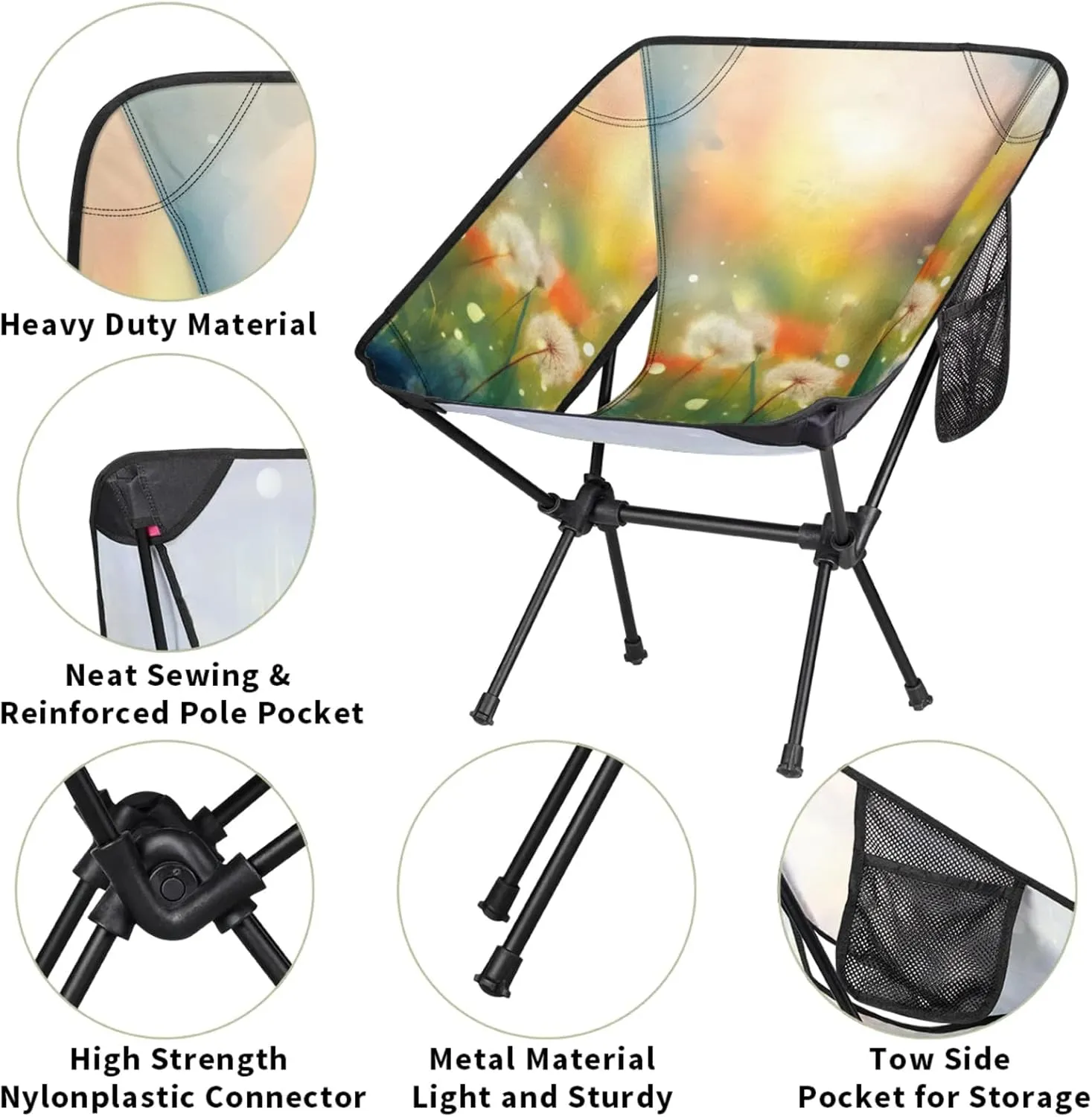 Honeybaby Folding Camping Chair Dandelions Flowers Camping Chairs Lightweight Portable Chair Outdoor Foldable Chairs for Camping Travel Picnic Beach Hiking