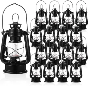 Hortsun 8 Pcs Black Vintage LED Camping Lanterns Warm LEDs and Dimmer Switch Battery Operated Metal Hurricane Farmers Hanging Lantern for Indoor Outdoor Usage Decor (8 Inch)