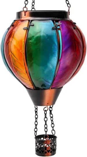 Hot Air Balloon Solar Lantern with Flickering Flame Light Glass Hanging Solar Lanterns Outdoor Waterproof for Garden Tree Yard Patio Party Decor Mother's Day Gift, Gradual-Colorful