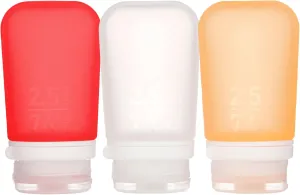 humangear GoToob  3-Pack (Medium) | Refillable Silicone Travel Bottle | Locking Lid | Food-Safe Material, Clear/Red/Orange, Medium (2.5 fl.oz.; 74ml)