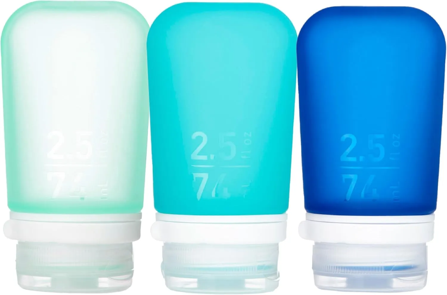 humangear GoToob  3-Pack (Medium) | Refillable Silicone Travel Bottle | Locking Lid | Food-Safe Material | Mint/Aqua/Teal, Medium (2.5 fl.oz.; 74ml)