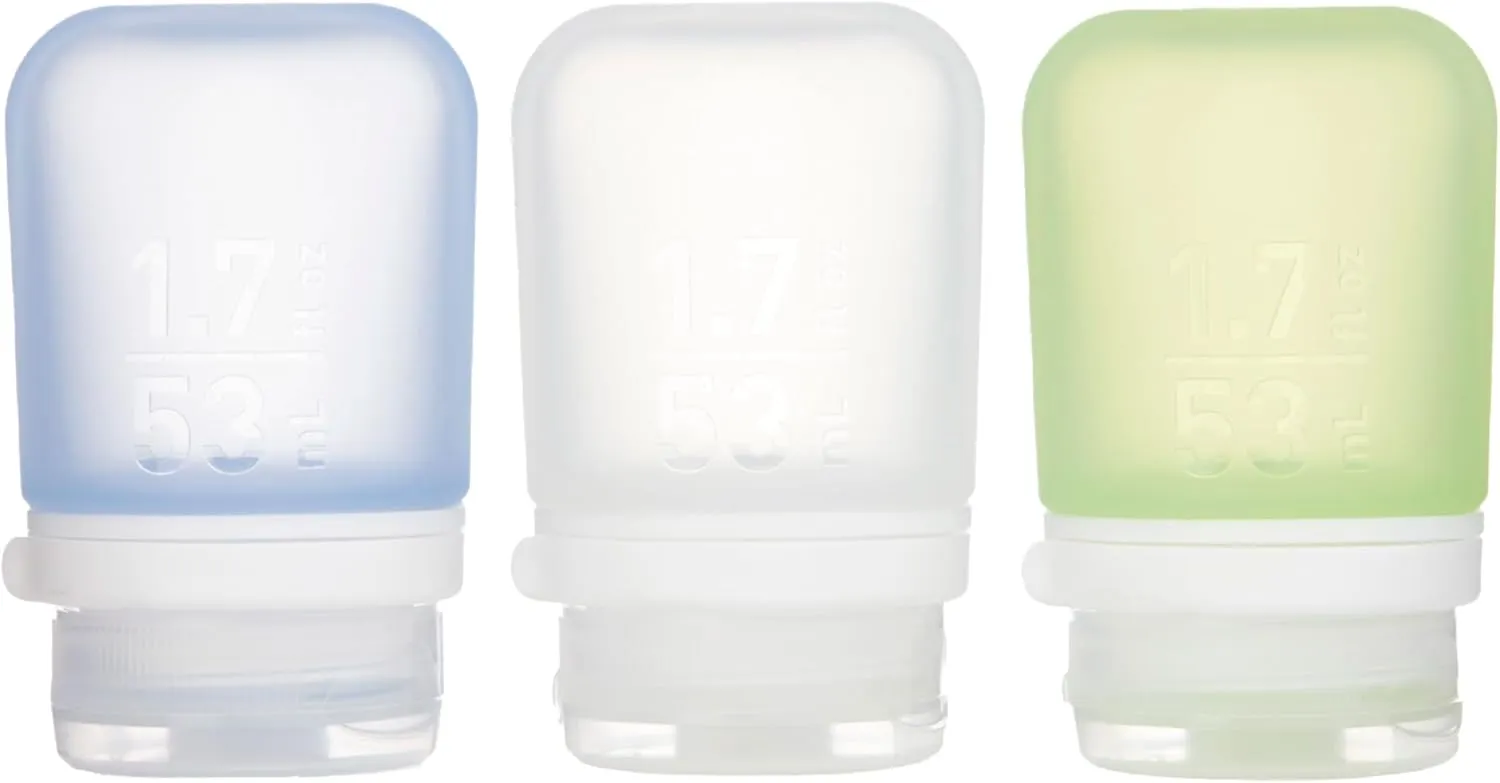 humangear GoToob  3-Pack (Small) | Refillable Silicone Travel Bottle | Locking Lid | Food-Safe Material, Clear/Green/Blue, Small (1.7 fl.oz; 53ml)