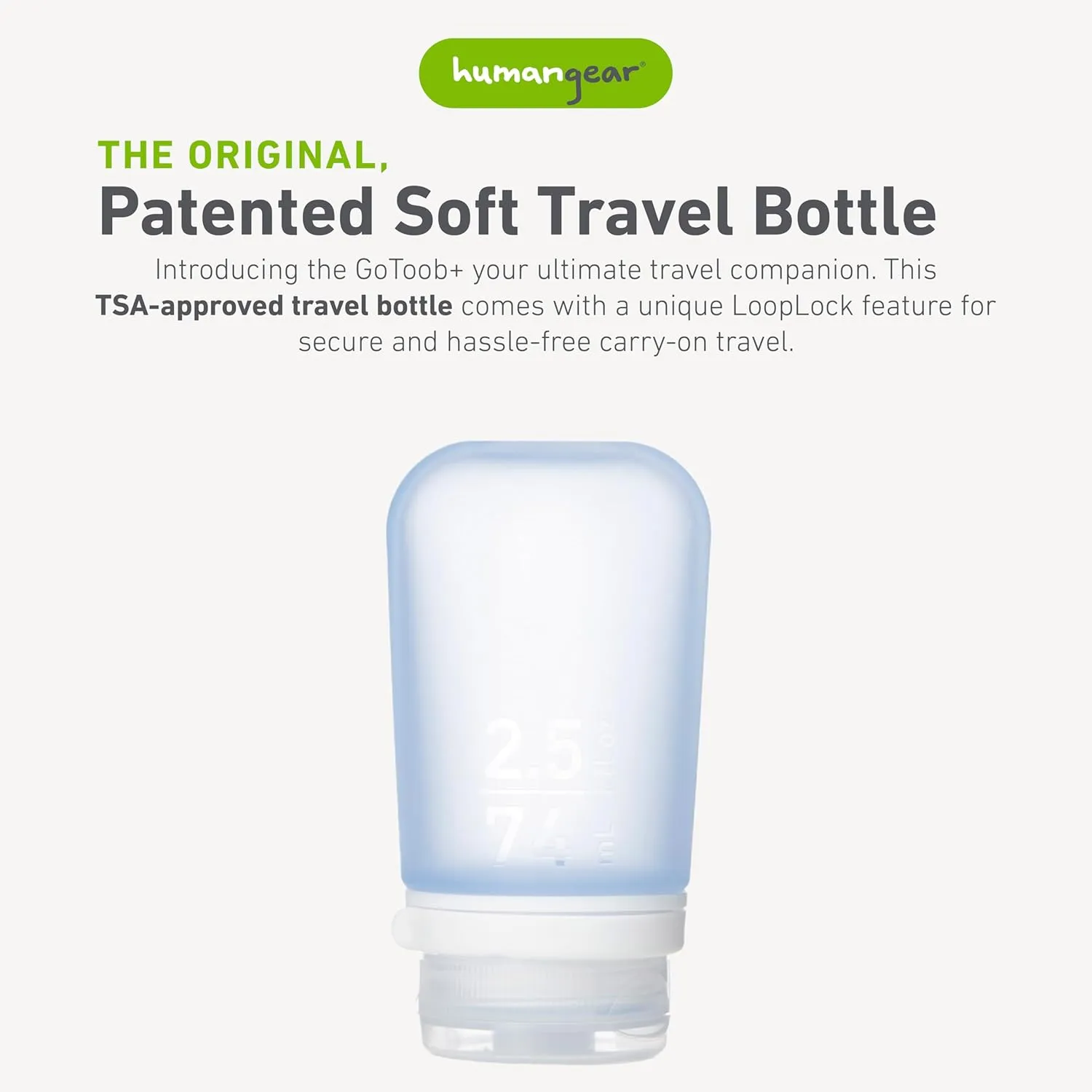 humangear GoToob  (Medium) | Refillable Silicone Travel Bottle | Locking Lid | Food-Safe Material | Blue, Medium (2.5 fl.oz.; 74ml)