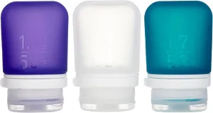 humangear GoToob  Refillable Silicone Travel Size Bottles with Locking Cap, 3pk Set, Clear/Purple/Teal, Small (1.7 fl.oz; 53ml)