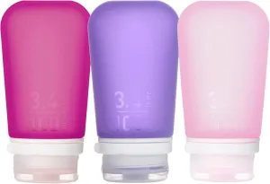 humangear GoToob  Refillable Silicone Travel Size Bottles with Locking Cap, 3pk Set, Rose/Lilac/Magenta, Large (3.4 fl.oz; 100ml)