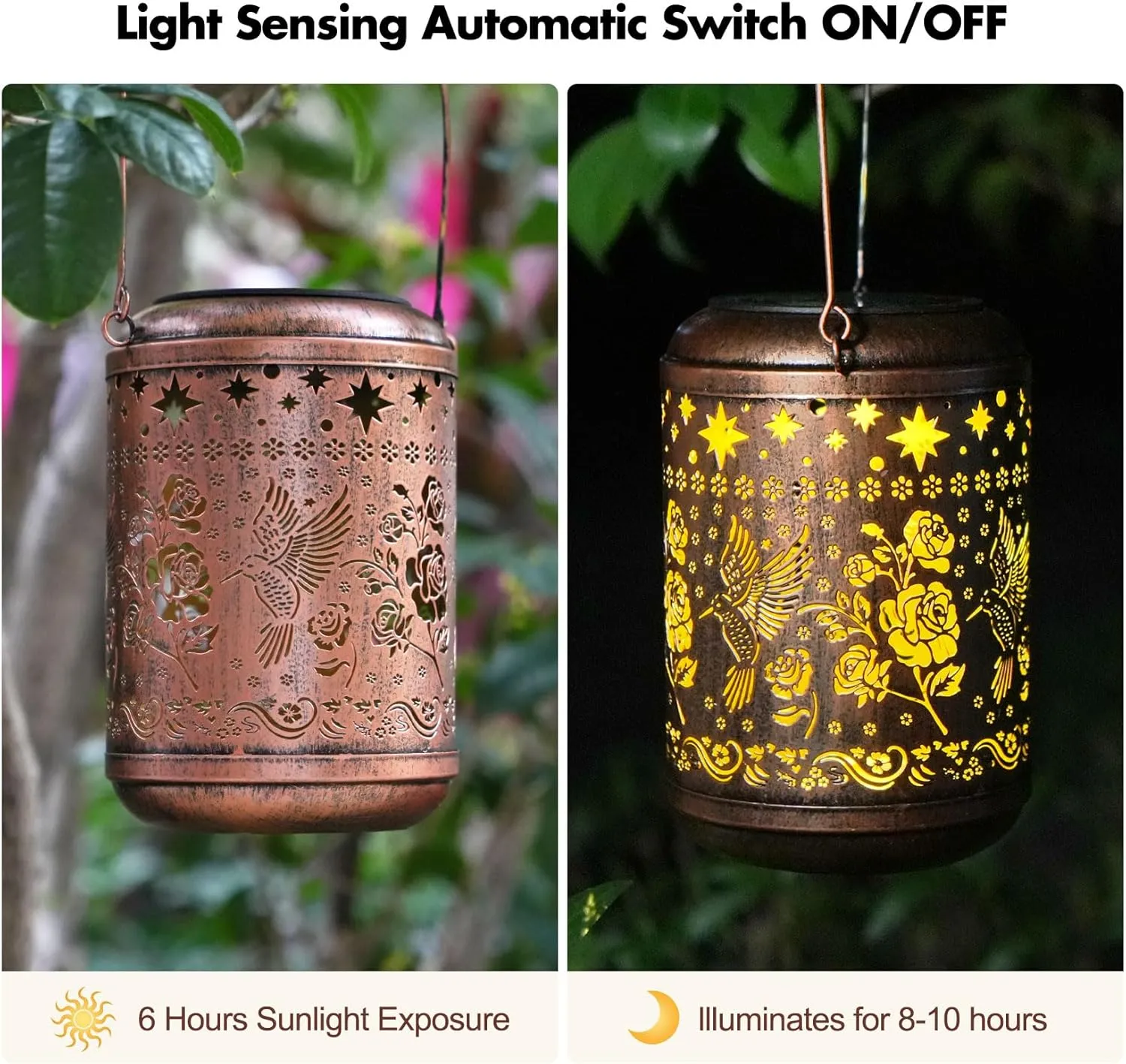 Hummingbird Solar Lanterns Metal Outdoor Waterproof Hanging Solar Light Hummingbird Gifts for Women Mother Grandmom Bird Lover Decor Lamp for Yard Garden Patio Lawn Tabletop Pathway Bronze 1 Pack