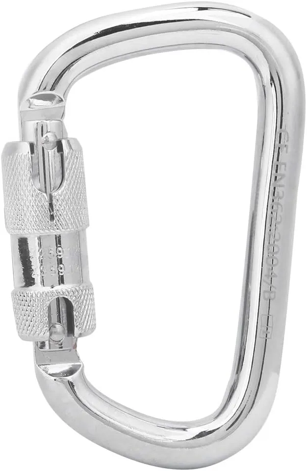 HUONIU 40Cr Steel D Carabiner with Automatic Lock, Hiking Safety Hook for Mountaineering and Aerial Work