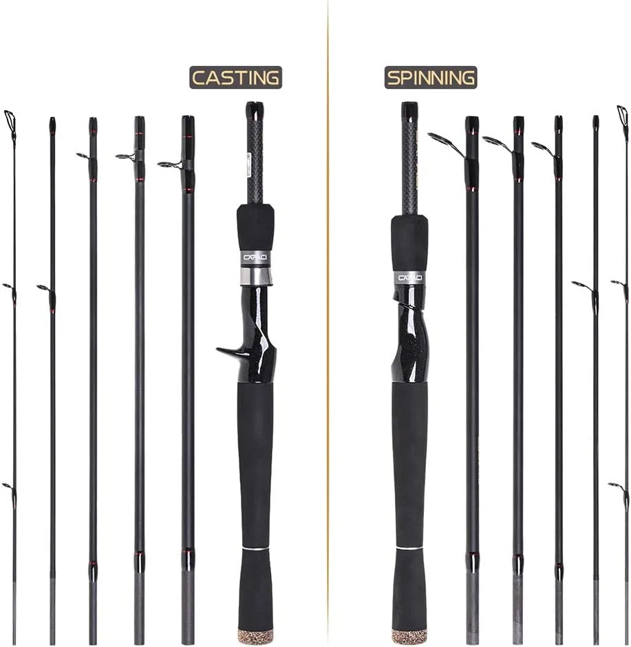 HXBER 2.1m / 2.4m 6 Sections Carbon Casting Fishing Rod Lure Fishing Rod Hand Pole Fishing Tackle