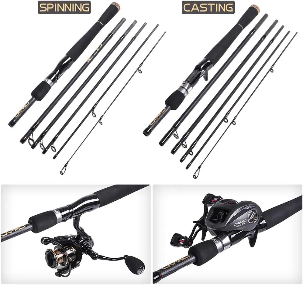 HXBER 2.1m / 2.4m 6 Sections Carbon Casting Fishing Rod Lure Fishing Rod Hand Pole Fishing Tackle