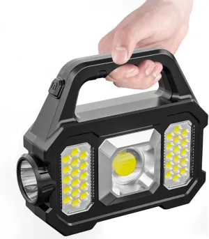 HXBER Outdoor Portable Camping Fishing Flashlight Work Light Multi-Modes Solar Powered High Brightness Lantern Hand Light USB Reable Light with Side Light
