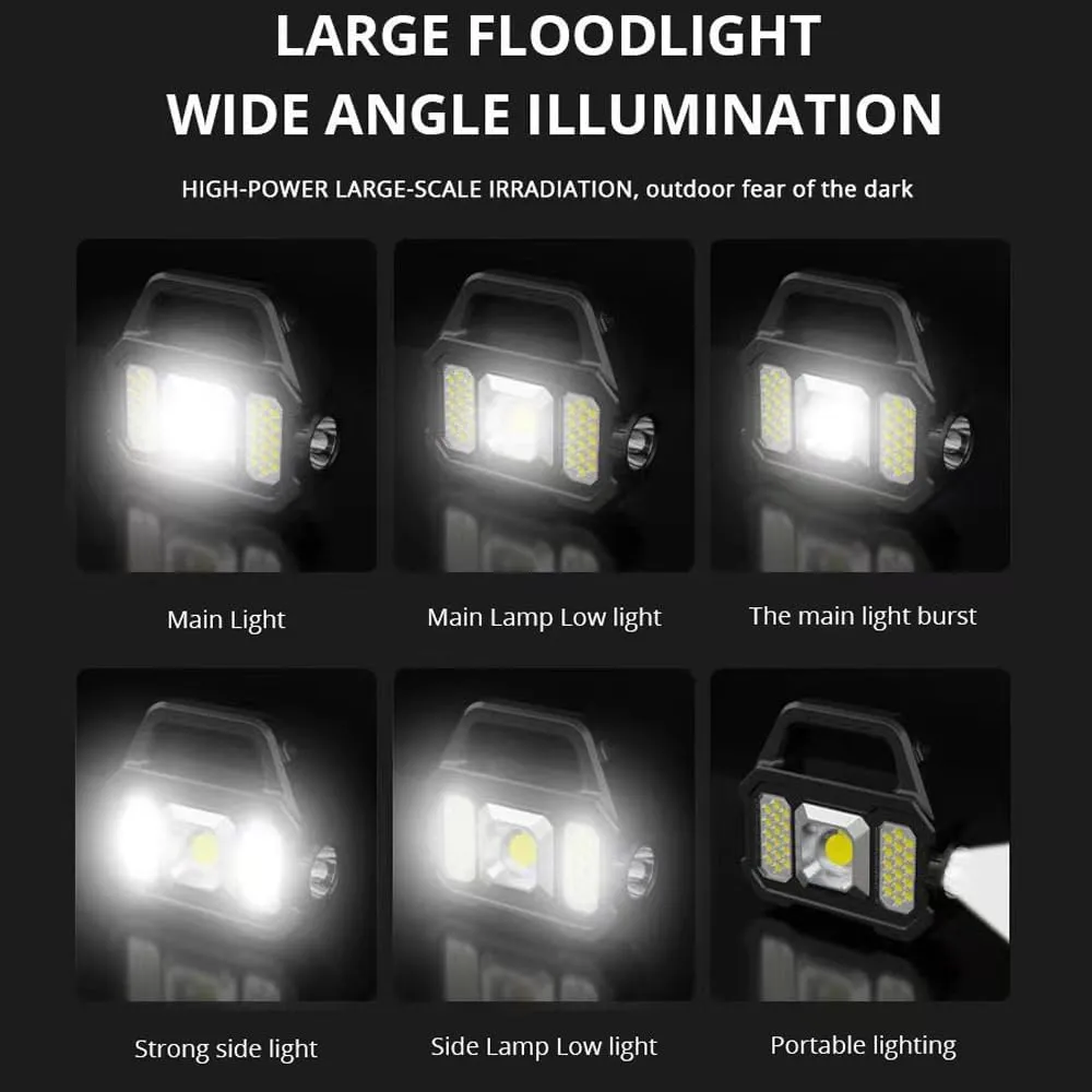 HXBER Outdoor Portable Camping Fishing Flashlight Work Light Multi-Modes Solar Powered High Brightness Lantern Hand Light USB Reable Light with Side Light