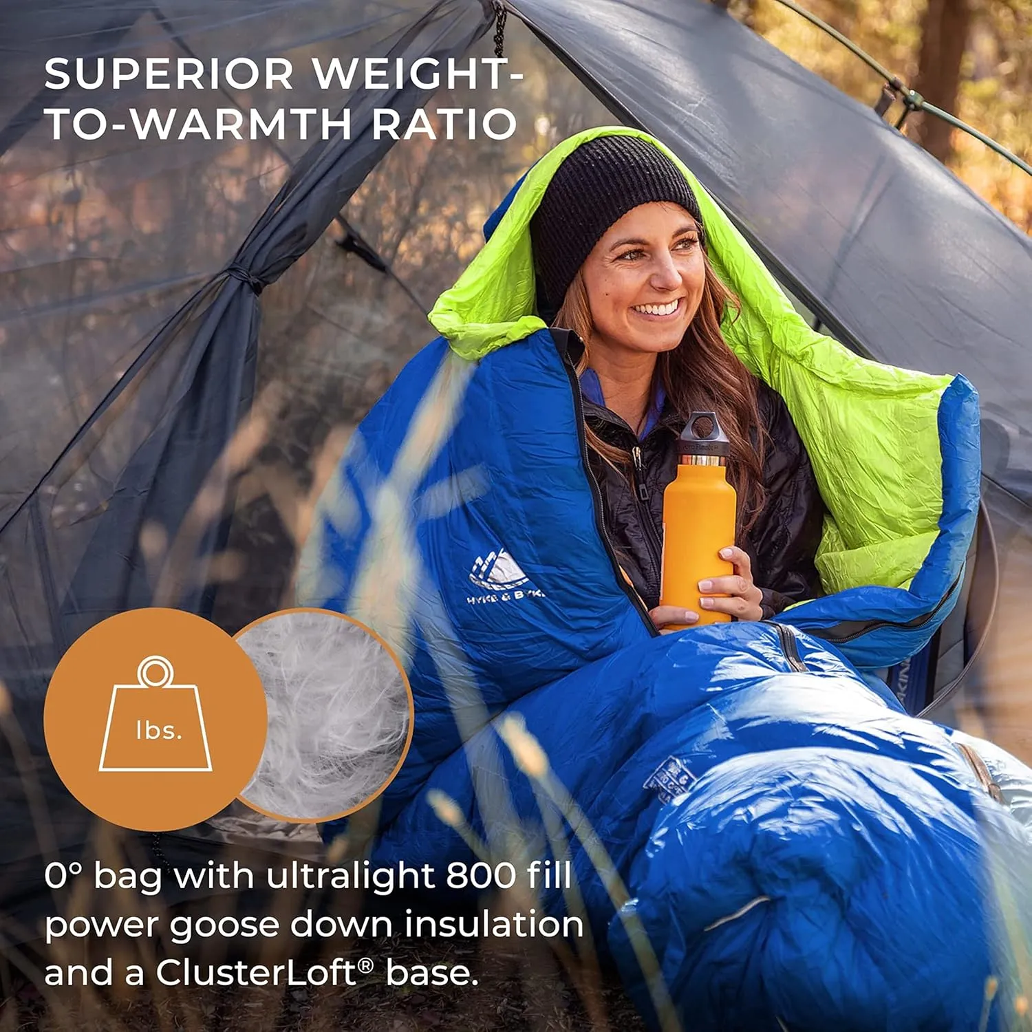 Hyke & Byke Antero 0 F Hiking & Camping Hammock Sleeping Bag - 4 Season, 800FP Goose Down Sleeping Bag - Ultralight