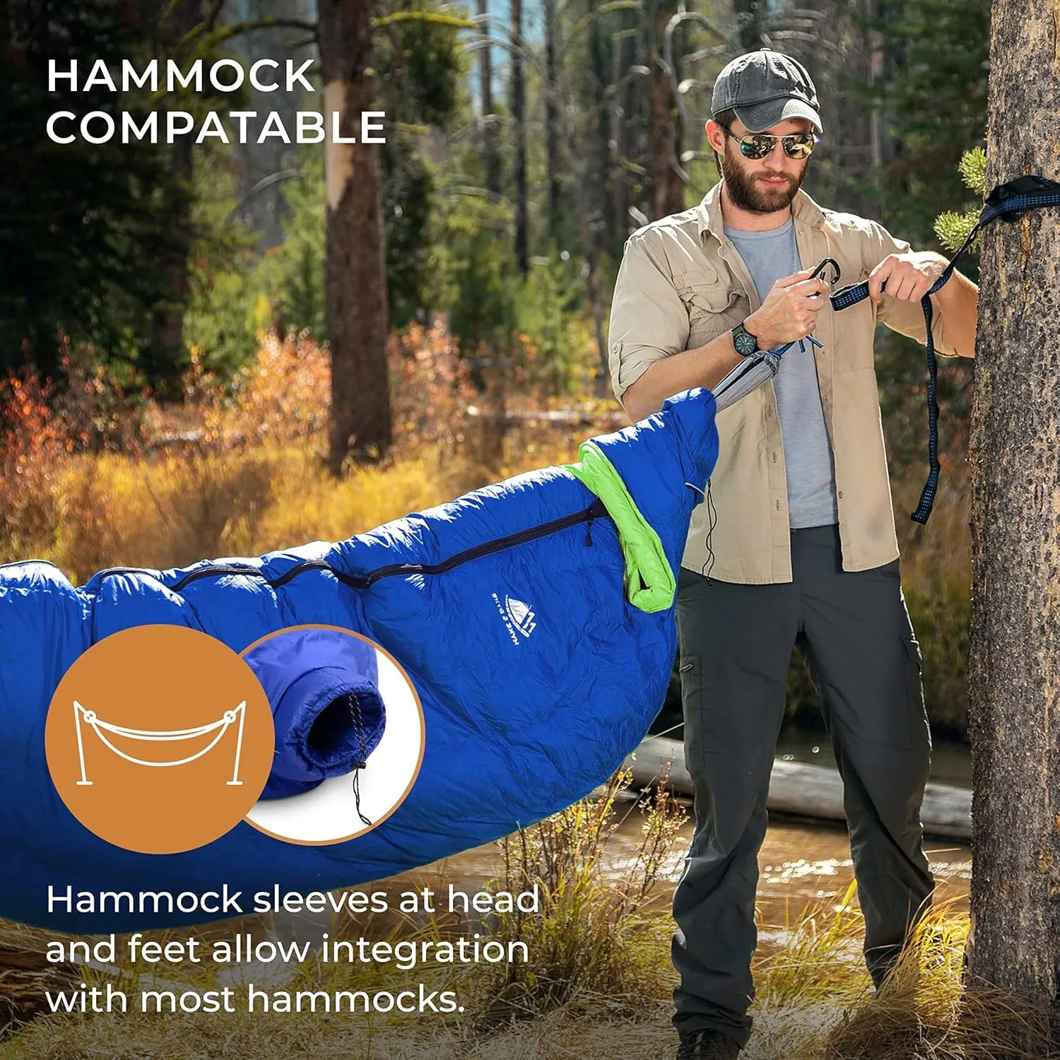 Hyke & Byke Antero 0 F Hiking & Camping Hammock Sleeping Bag - 4 Season, 800FP Goose Down Sleeping Bag - Ultralight