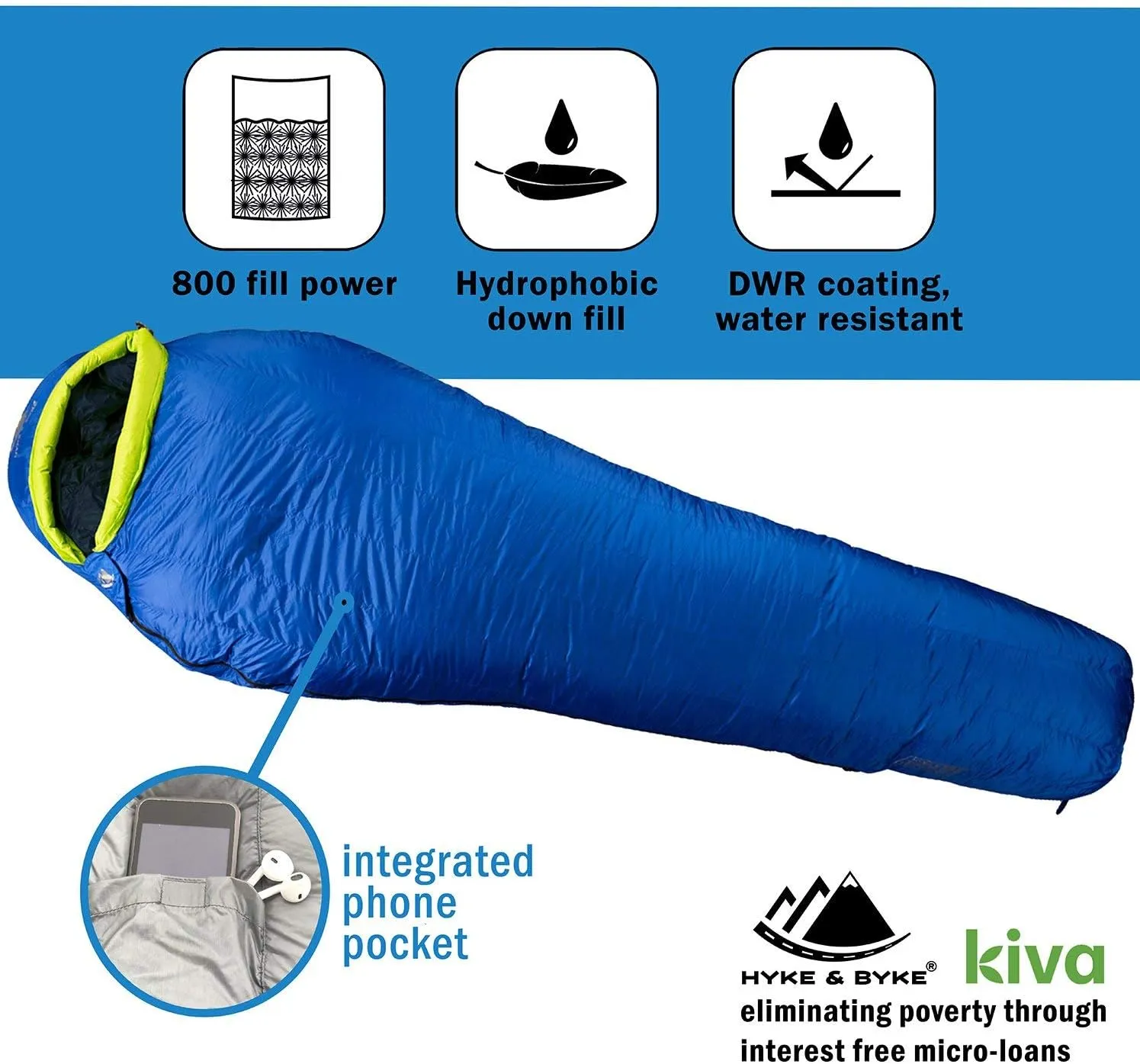 Hyke & Byke Eolus 0°F Cold Weather Mummy Hiking & Backpacking Sleeping Bag - Goose Down 800 FP 4 Season Sleeping Bags for Adults - Ultralight with Compression Stuff Sack