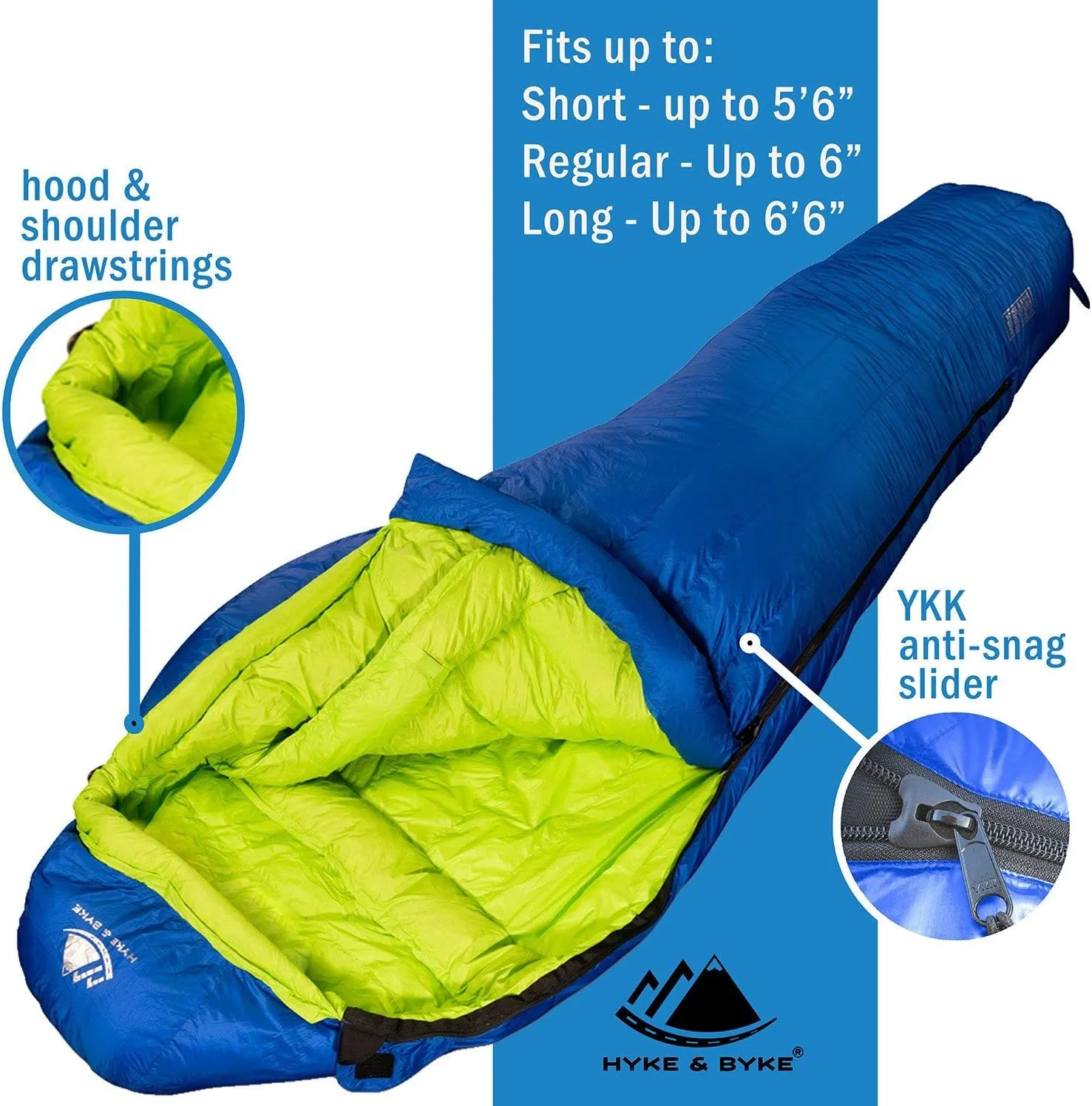 Hyke & Byke Eolus 0°F Cold Weather Mummy Hiking & Backpacking Sleeping Bag - Goose Down 800 FP 4 Season Sleeping Bags for Adults - Ultralight with Compression Stuff Sack