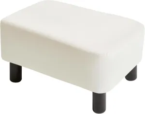 IBUYKE 16.54" Small Footstool, PU Faux Leather Step Stool, with Padded Seat Pine Wood Legs and Padded Rectangular Stool,for Bedroom, White RF-BD212-W