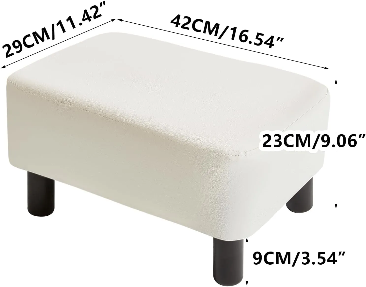 IBUYKE 16.54" Small Footstool, PU Faux Leather Step Stool, with Padded Seat Pine Wood Legs and Padded Rectangular Stool,for Bedroom, White RF-BD212-W