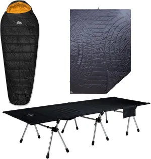 iClimb 1 3M Thinsulate Insulation Sleeping Bag and 1 Two Heights Super Easy Assemble Cot and 1 3M Thinsulate Insulation Warm Camping Blanket Bundle, Ultralight Compact for Solo Person Outdoor Backpack