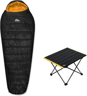 iClimb 1 Folding Table and 1 3M Thinsulate Insulation Sleeping Bag Bundle, Ultralight Compact for Single Adult Backpacking Camping Hiking Motorcycling Outdoor Indoor