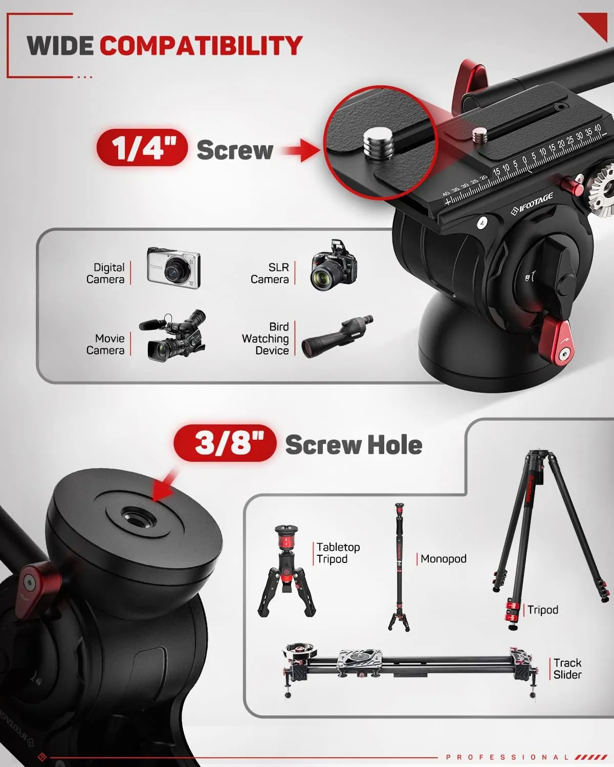 IFOOTAGE 71" Monopod with Fluid Head, Monopod for Cameras with Video Head, Carbon Fiber Vamera Monopod with Fluid Head, Outdoor Photography Set, Monopod with Video Head, Cobra 3 C180F-P & Komodo K5S