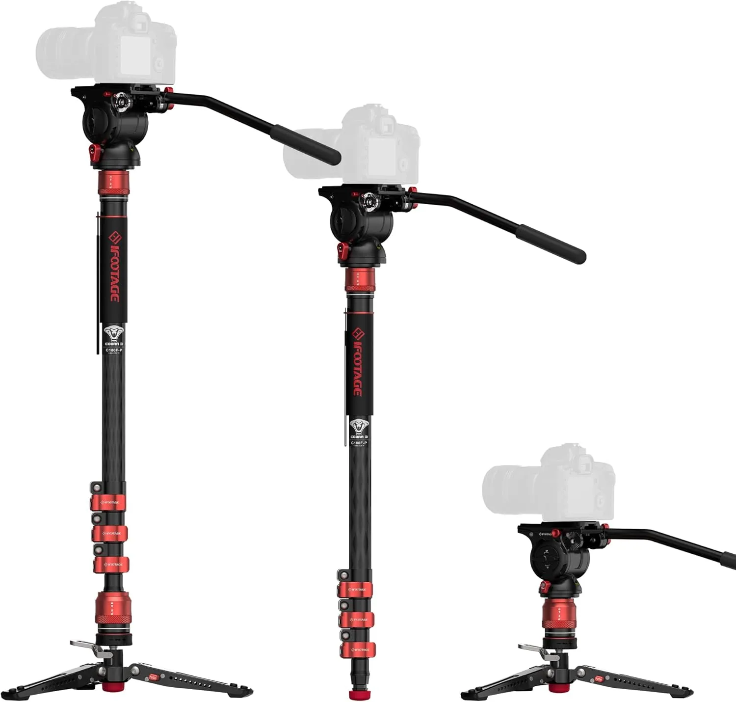IFOOTAGE 71" Monopod with Fluid Head, Monopod for Cameras with Video Head, Carbon Fiber Vamera Monopod with Fluid Head, Outdoor Photography Set, Monopod with Video Head, Cobra 3 C180F-P & Komodo K5S