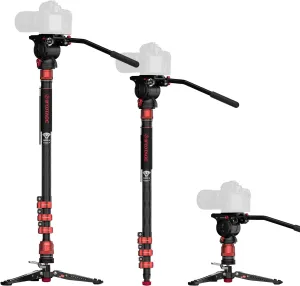 IFOOTAGE 71" Monopod with Fluid Head, Monopod for Cameras with Video Head, Carbon Fiber Vamera Monopod with Fluid Head, Outdoor Photography Set, Monopod with Video Head, Cobra 3 C180F-P & Komodo K5S