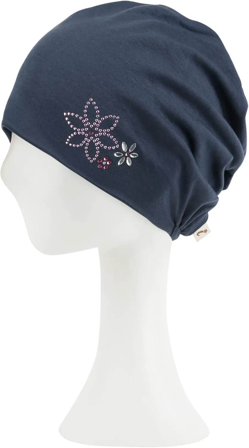 ililily Tencel Lyocell Flower Trim Chemo Hair Loss Beanie Ultra Soft Stretchable Head Cover Sleep Hat