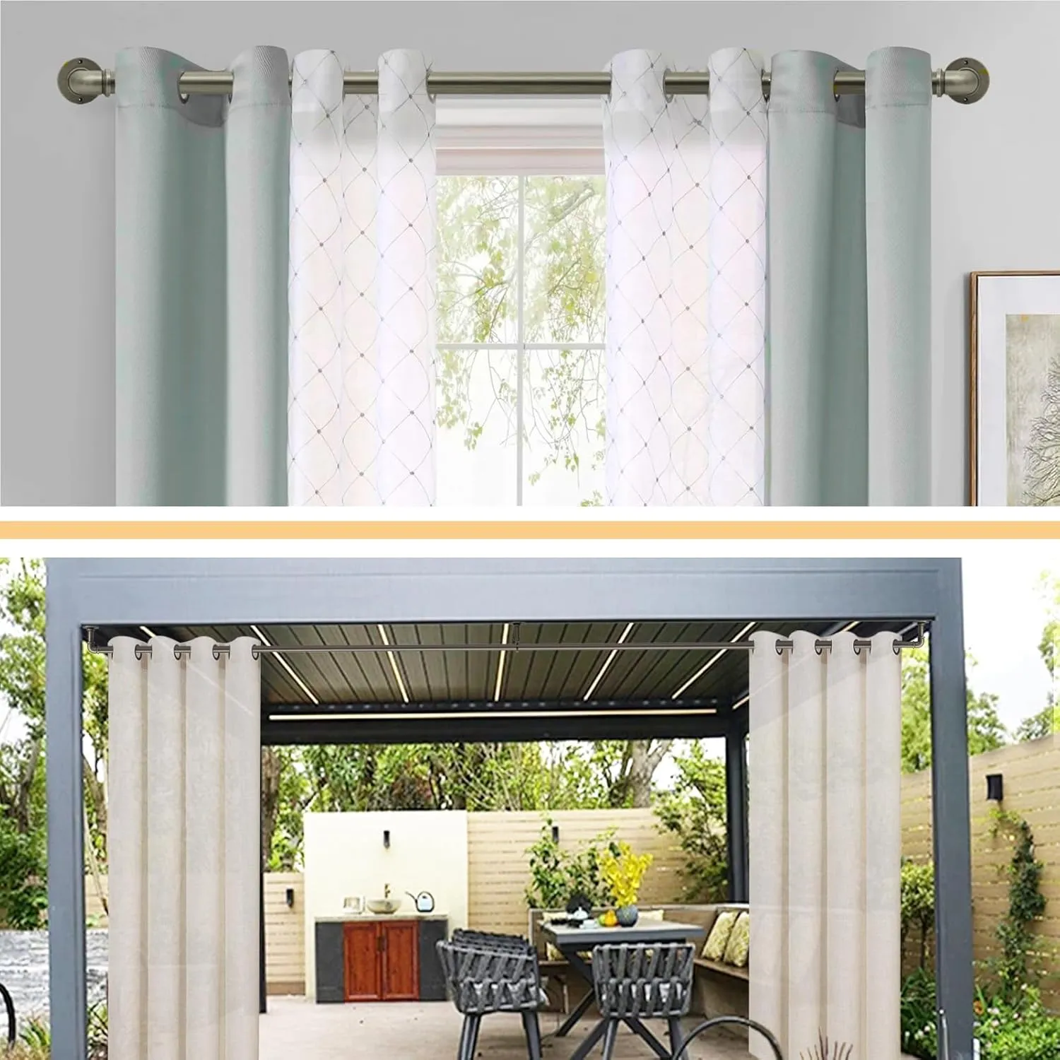 Industrial Curtain Rods for Windows 18 to 88 Inch, 1 Inch Blackout Wrap Around Drapery Rods, Adjustable Farmhouse Curtain Pole, Wall or Ceiling Mounted, for Living Room, Antique Silver