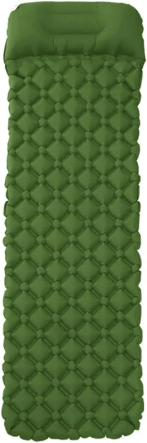 Inflatable Camping Mat with Pillow, Ultralight Foldable Sleeping Pad with Built-in Foot Pump, for Outdoor Hiking Travel Backpacking(Color:Green)