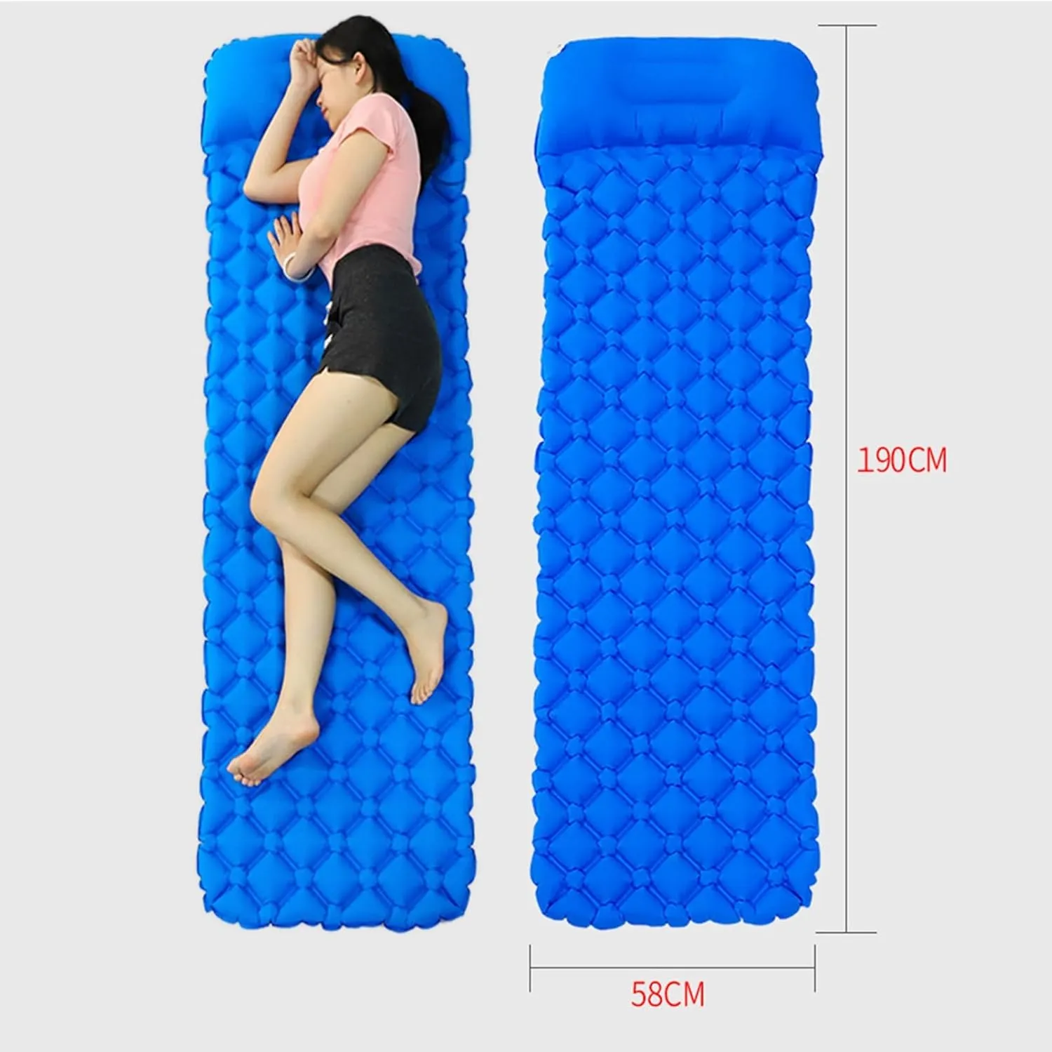 Inflatable Camping Mat with Pillow, Ultralight Foldable Sleeping Pad with Built-in Foot Pump, for Outdoor Hiking Travel Backpacking(Color:Green)